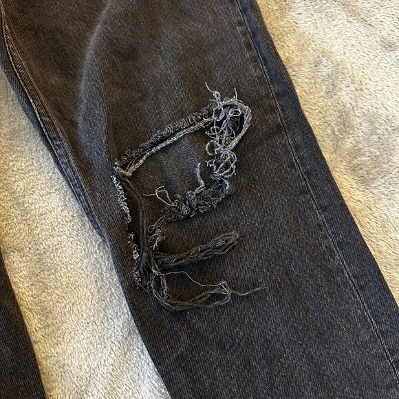 Reformation Jeans Cynthia High Rise Straight Lagoon Destroyed Black 26 - Picture 3 of 12